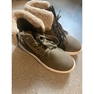 Studio 1886 Olive Green Faux Fur Trim High Top Sneakers Side Zip Shoes